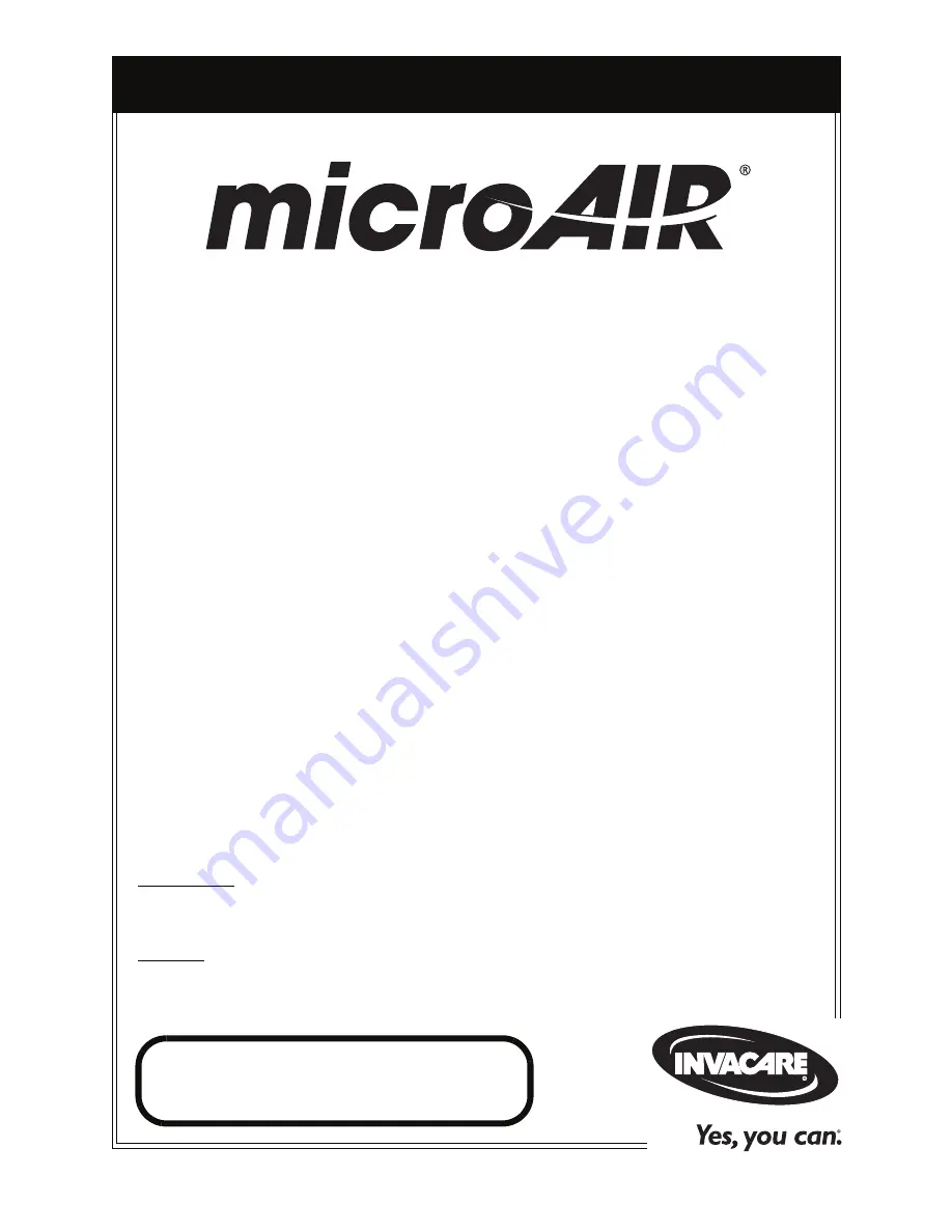 Invacare microAIR MA90 Series Owner'S Operator And Maintenance Manual Download Page 1