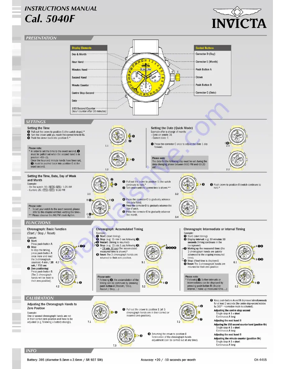 Invicta Cal. 5040F Instruction Manual Download Page 1