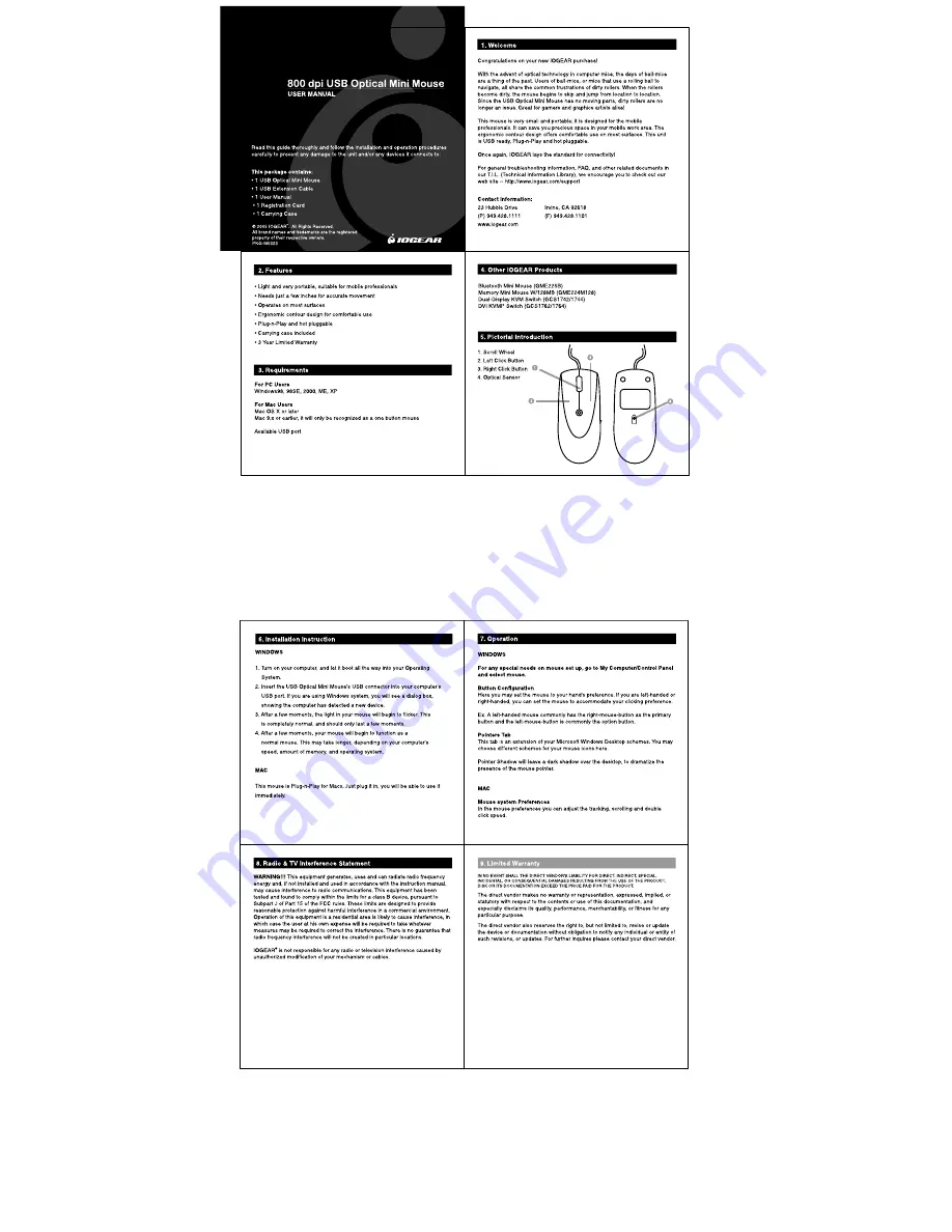 IOGear 800 dpi User Manual Download Page 1