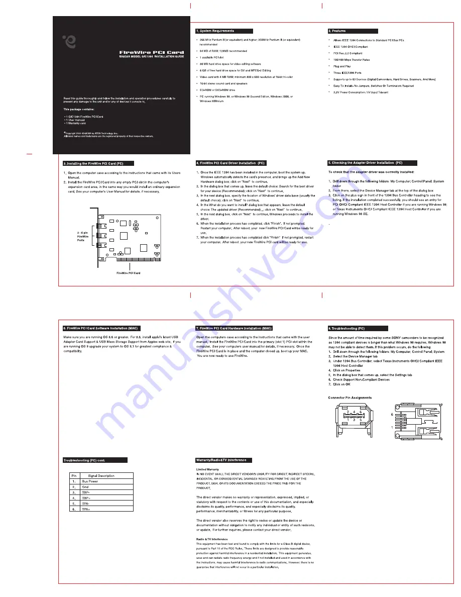 IOGear GIC1394 Installation Manual Download Page 1