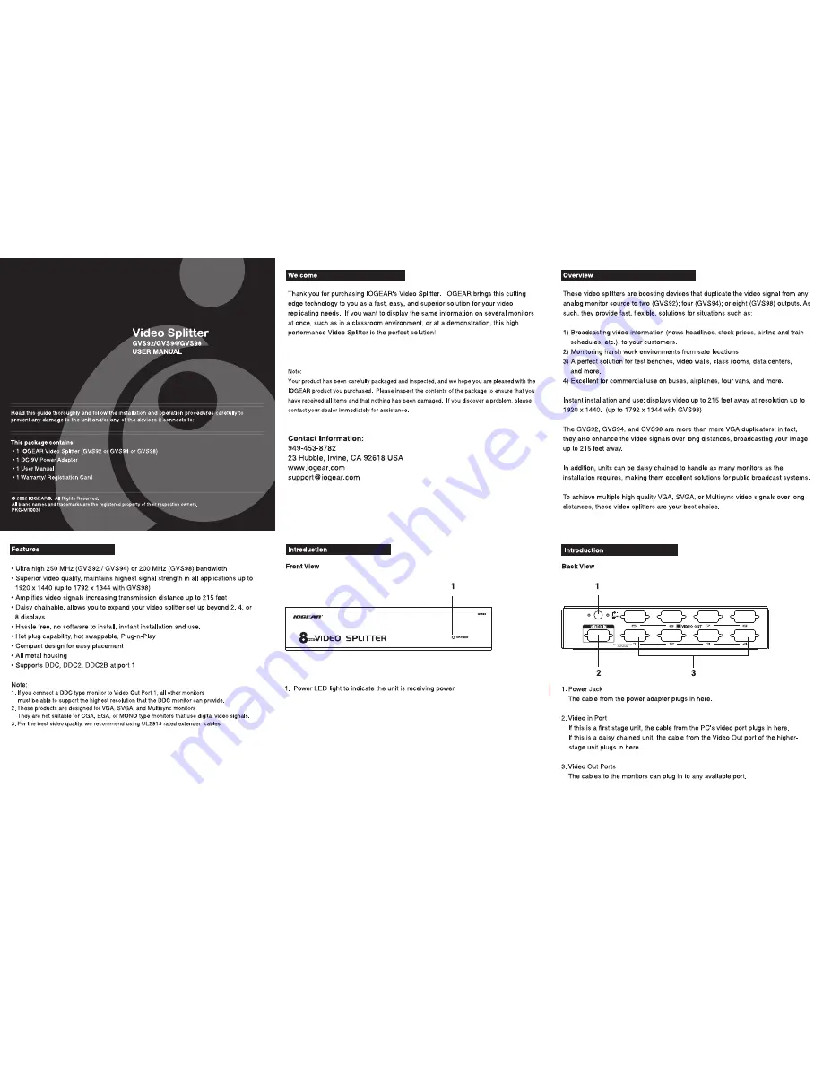 IOGear GVS92 User Manual Download Page 1