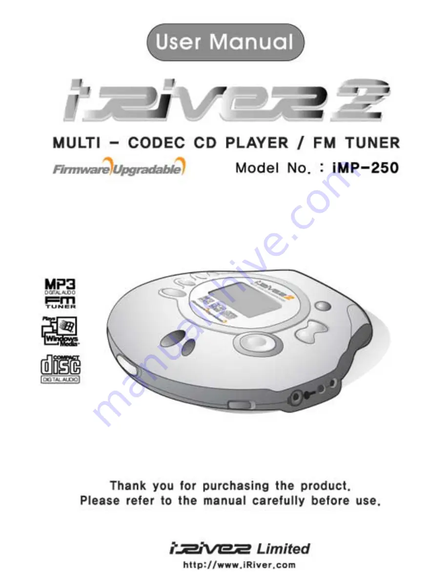 IRiver iMP-250 User Manual Download Page 1