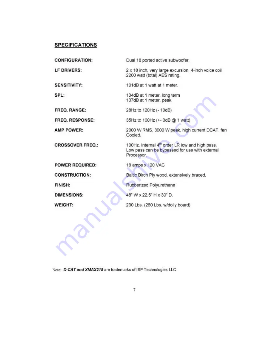 iSP Technologies XMAX 218T Owner'S Manual Download Page 7