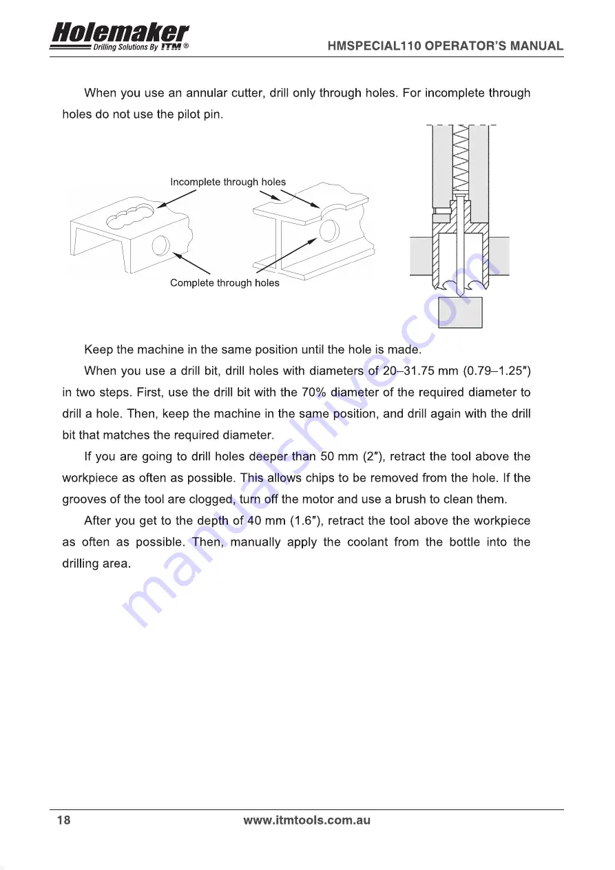 Itm HOLEMAKER HMSPECIAL 110 Operator'S Manual Download Page 18