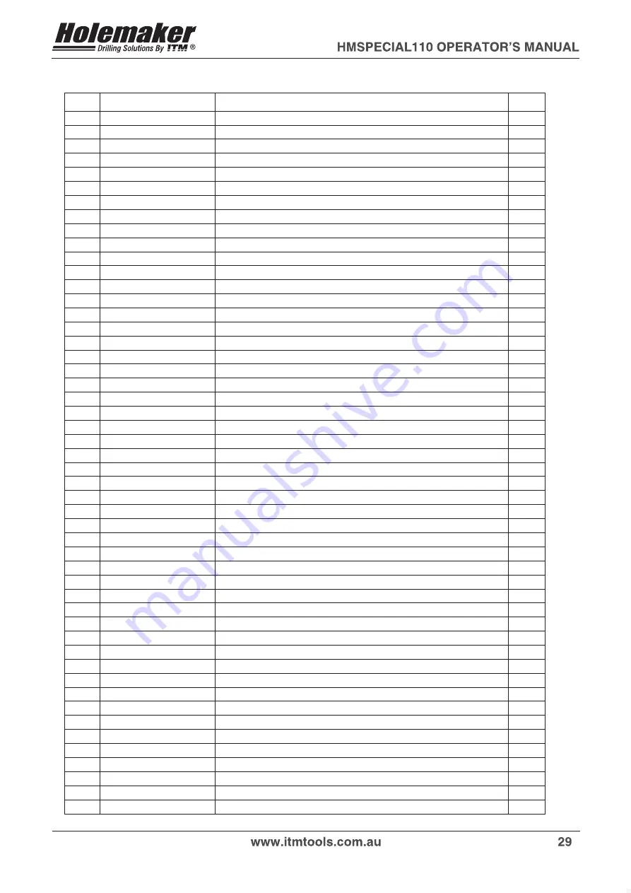 Itm HOLEMAKER HMSPECIAL 110 Operator'S Manual Download Page 29