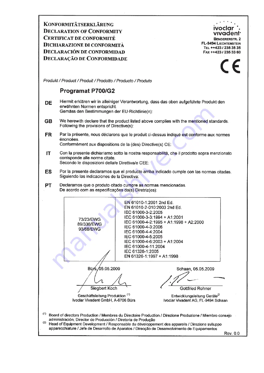 Ivoclar Vivadent Programat P700/G2 Operating Instructions Manual Download Page 2