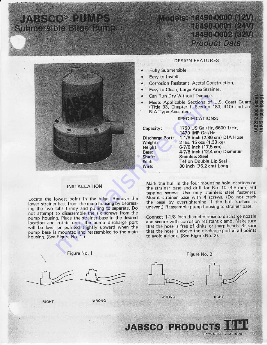 JABSCO 18490-0000 Product Data Download Page 1