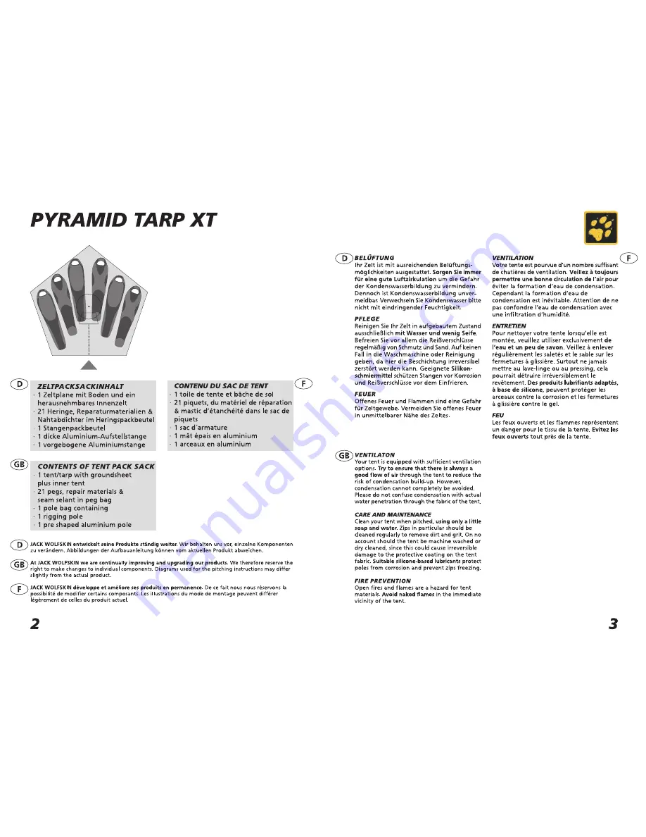 Jack Wolfskin pyramid tarp xt Скачать руководство пользователя страница 2