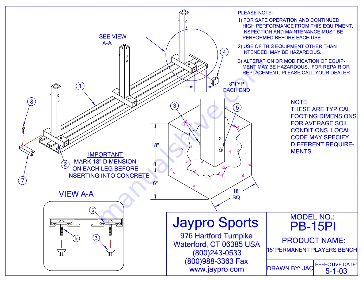 Jaypro Sports PB-15PI Скачать руководство пользователя страница 1