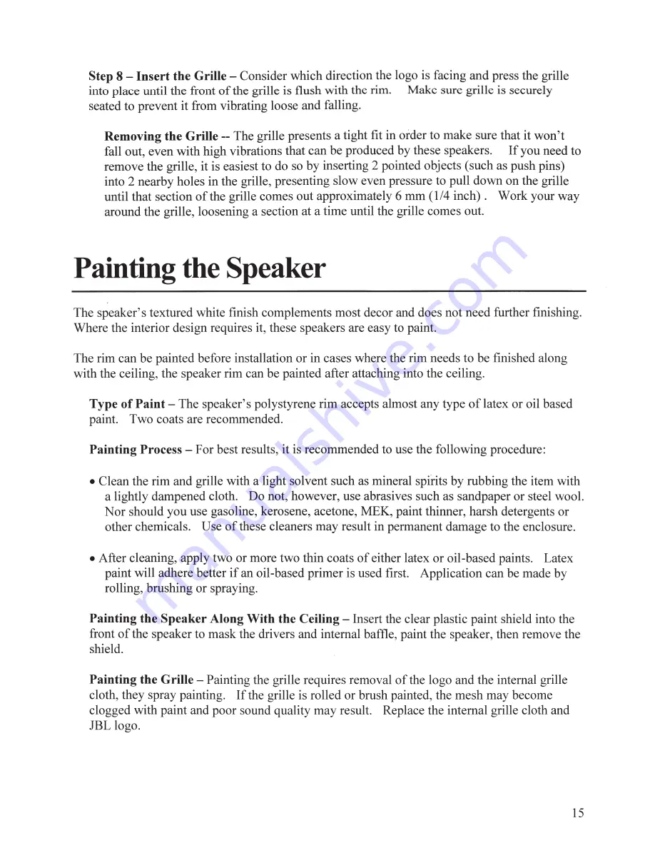 JBL Control 19CS Owner'S Manual Download Page 16