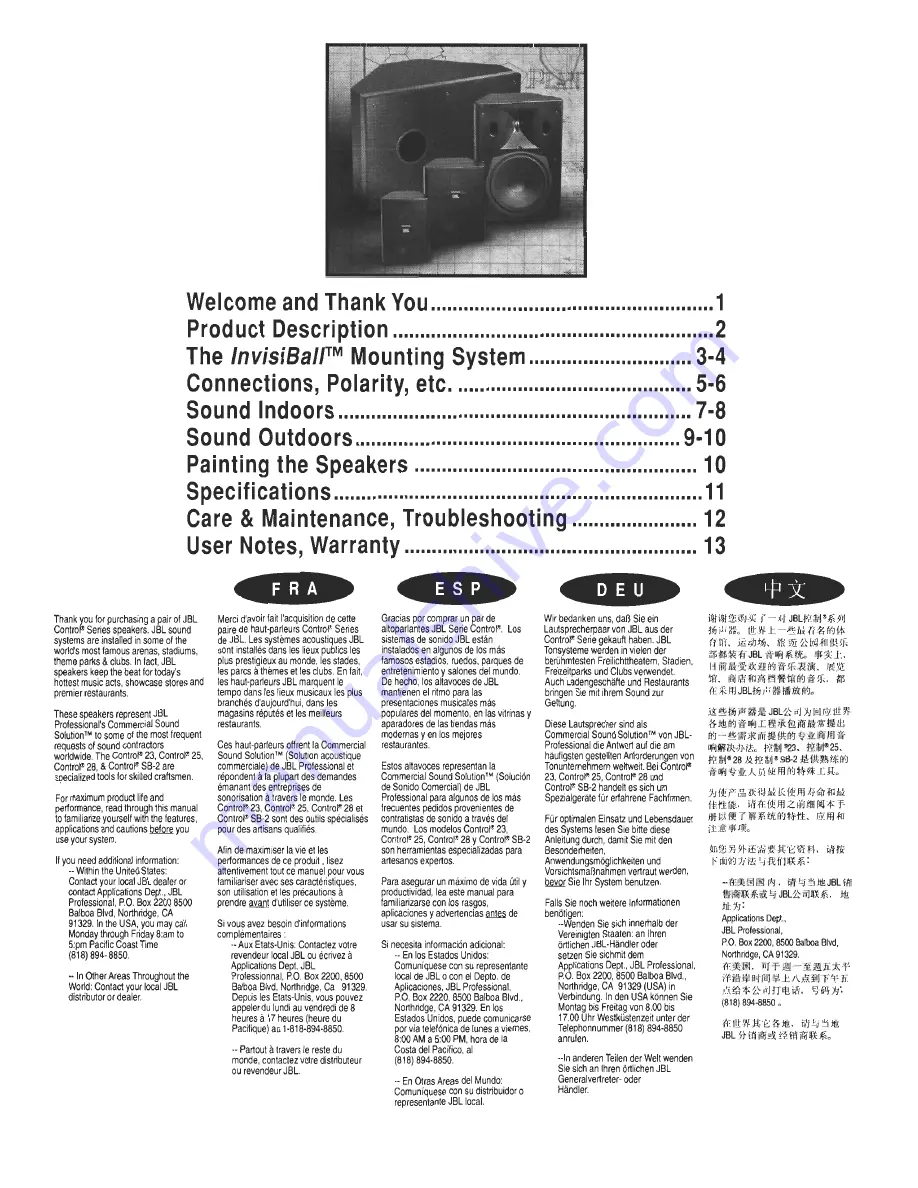 JBL Control Control 23 Owner'S Manual Download Page 2