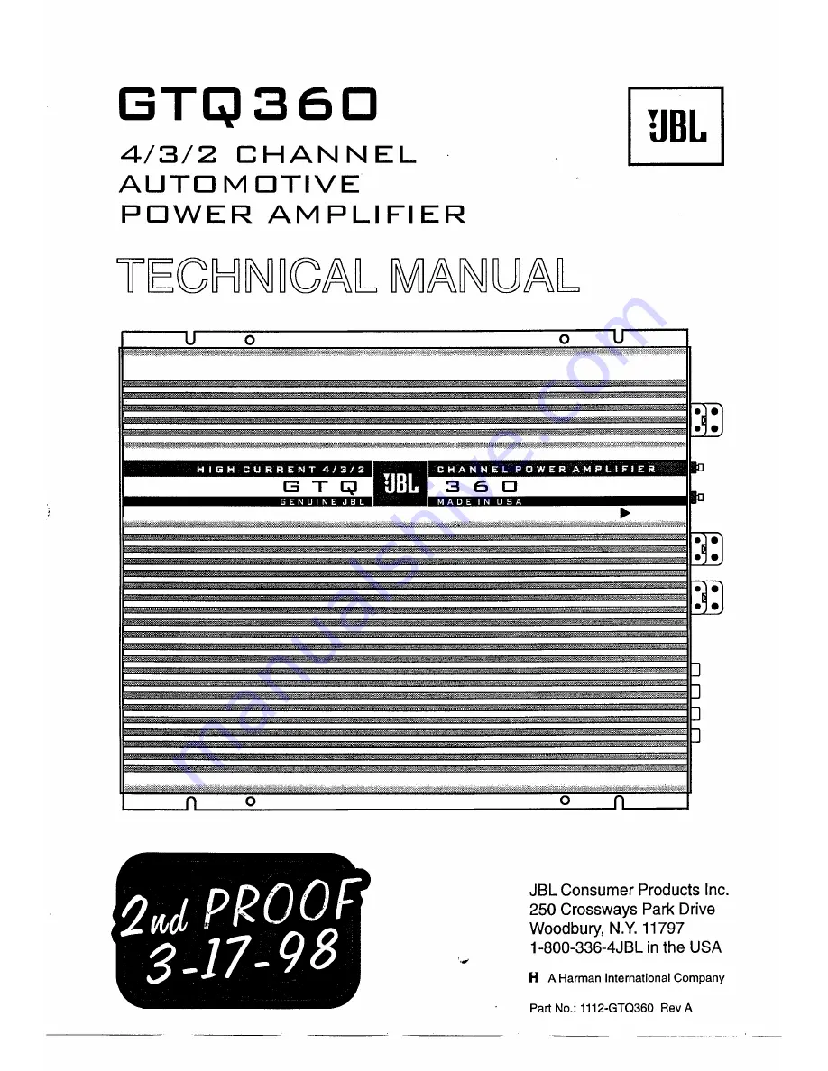 JBL GTQ360 Technical Manual Download Page 1