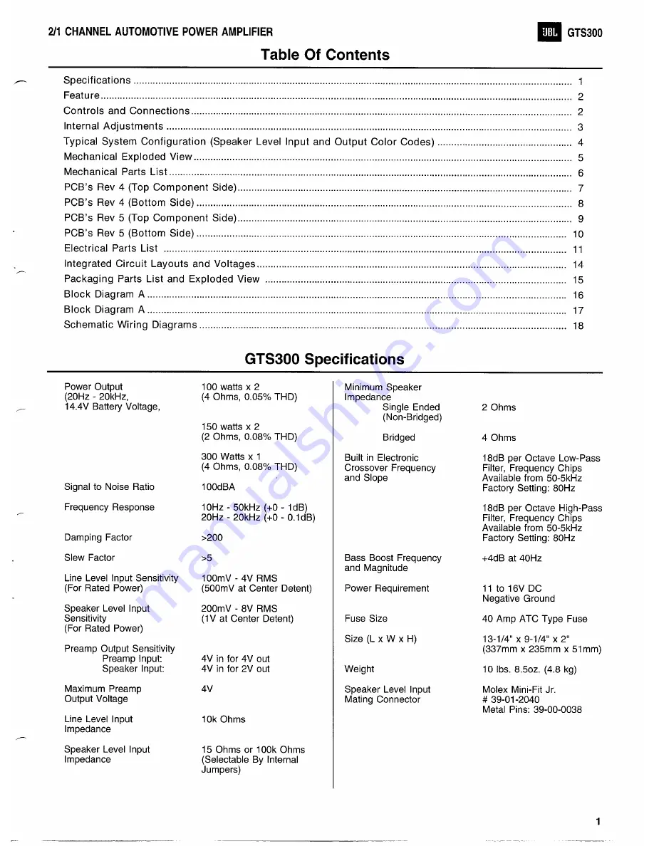 JBL GTS300 Technical Manual Download Page 2