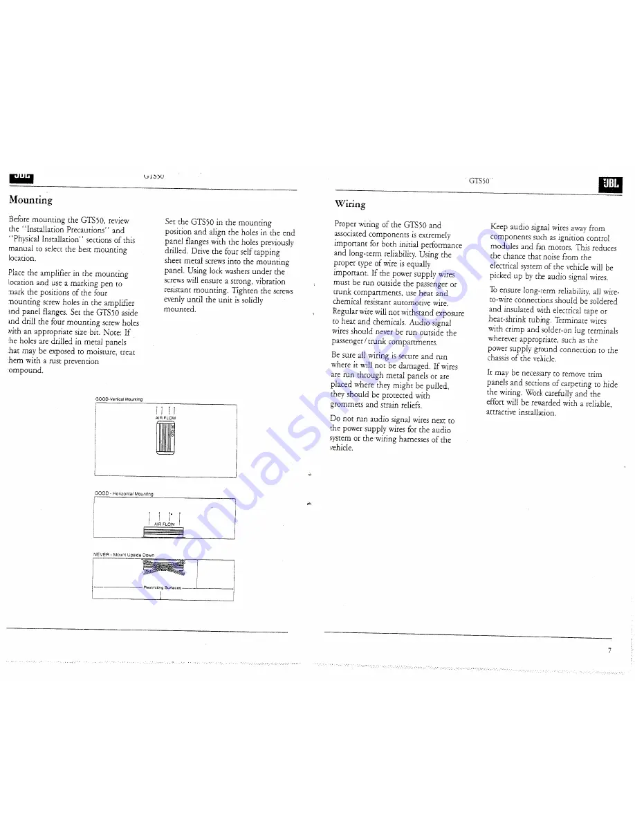 JBL GTS50 Owner'S Manual Download Page 5