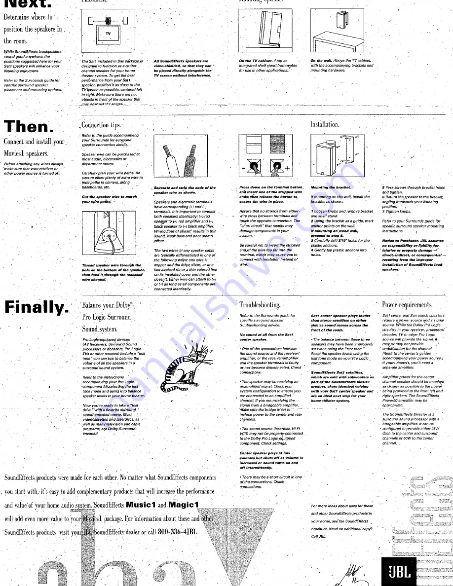 JBL MOVIES 1 Owner'S Manual Download Page 2