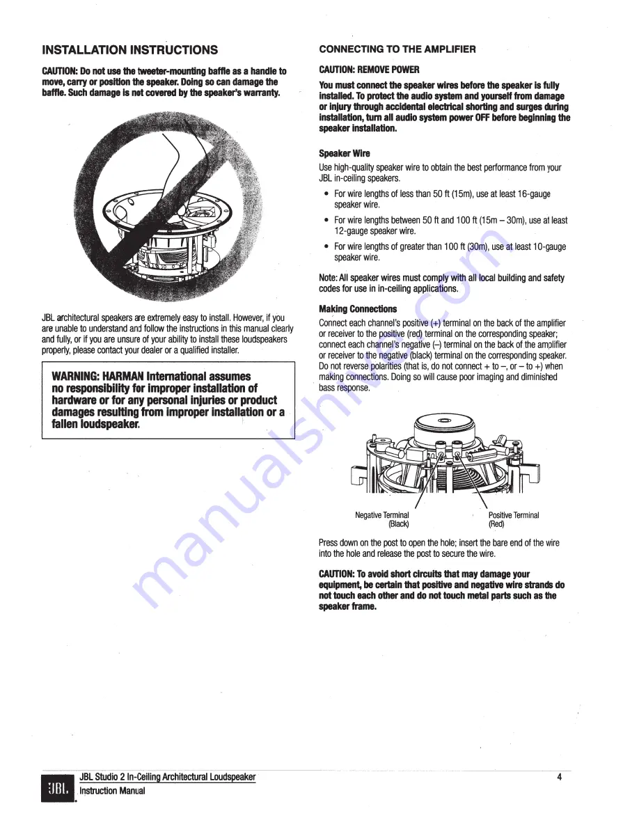 JBL STUDIO 2 6IC Instruction Manual Download Page 4