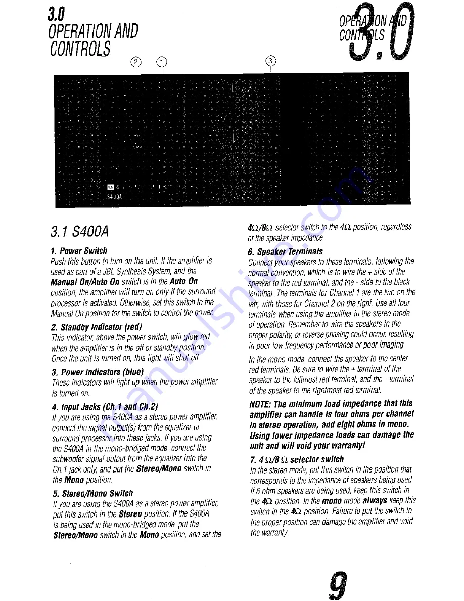 JBL Synthesis S400A User Manual Download Page 8