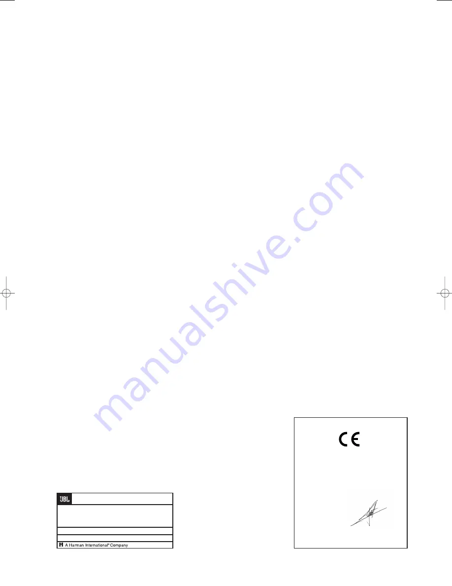 JBL TL260 Owner'S Manual Download Page 4