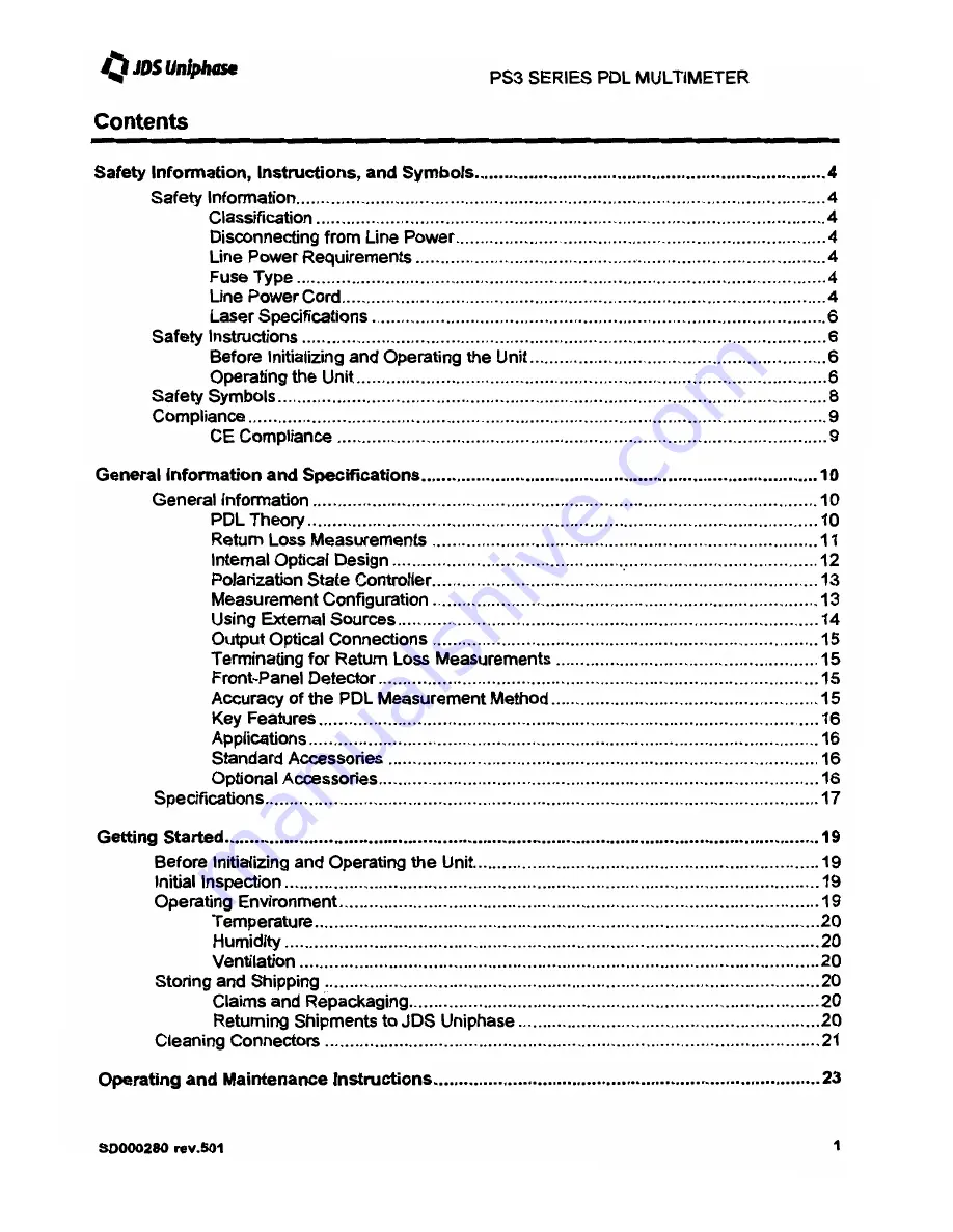 JDS Uniphase PS3 series User Manual Download Page 2