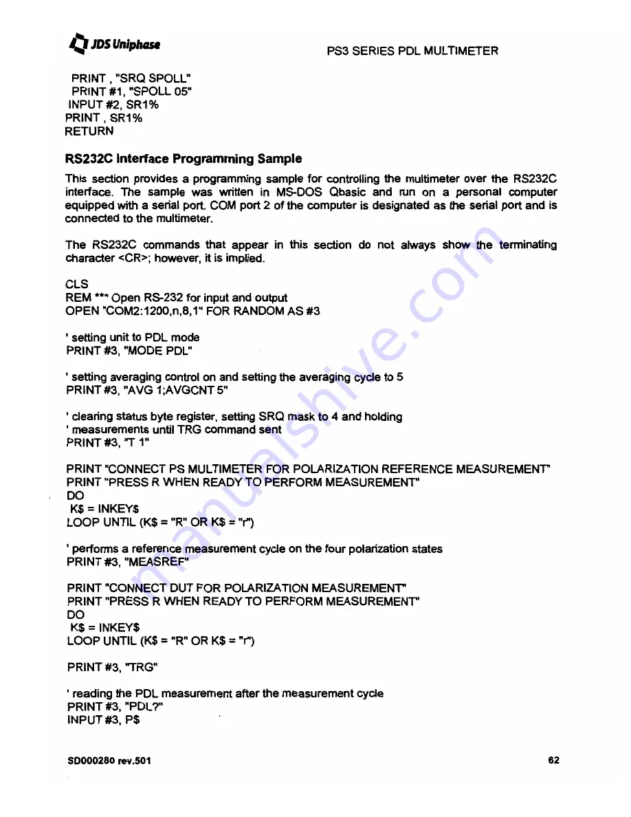 JDS Uniphase PS3 series User Manual Download Page 64