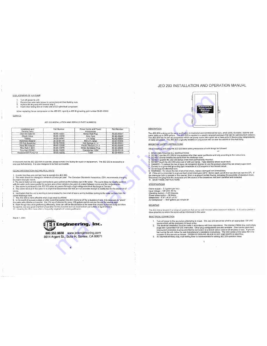 JED 203 Installation And Operation Manual Download Page 1