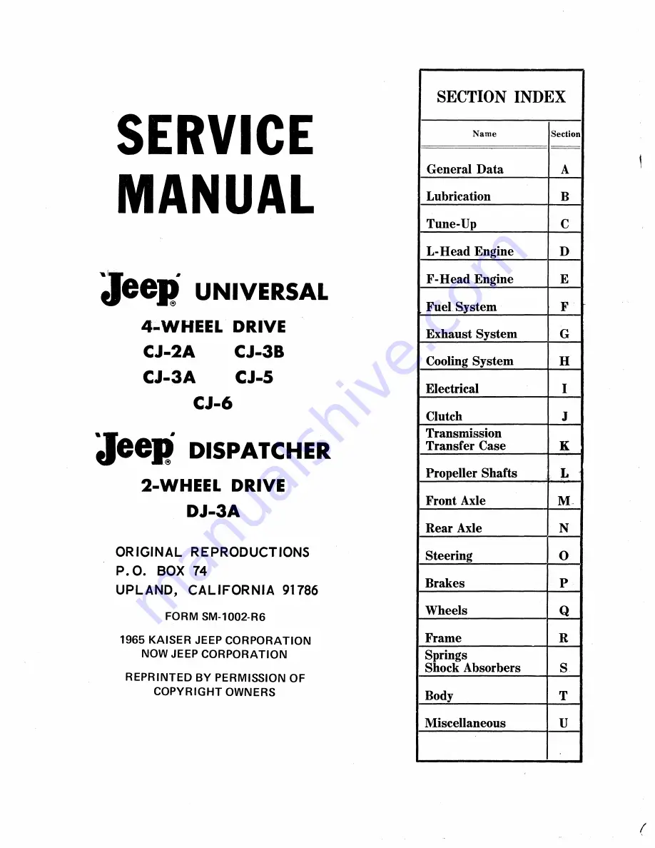 Jeep UNIVERSAL CJ-2A Service Manual Download Page 2