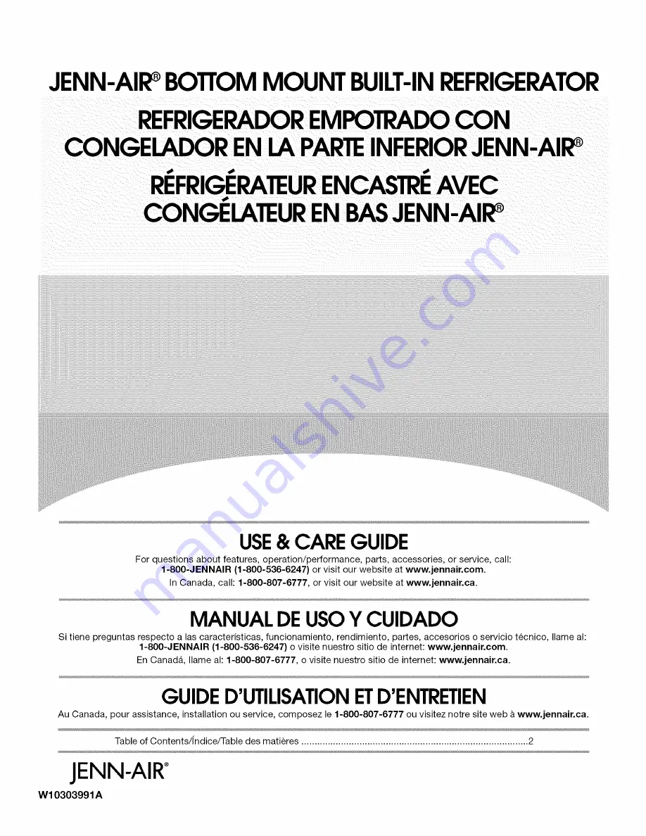 Jenn-Air JB36NXFXLW01 Use & Care Manual Download Page 1