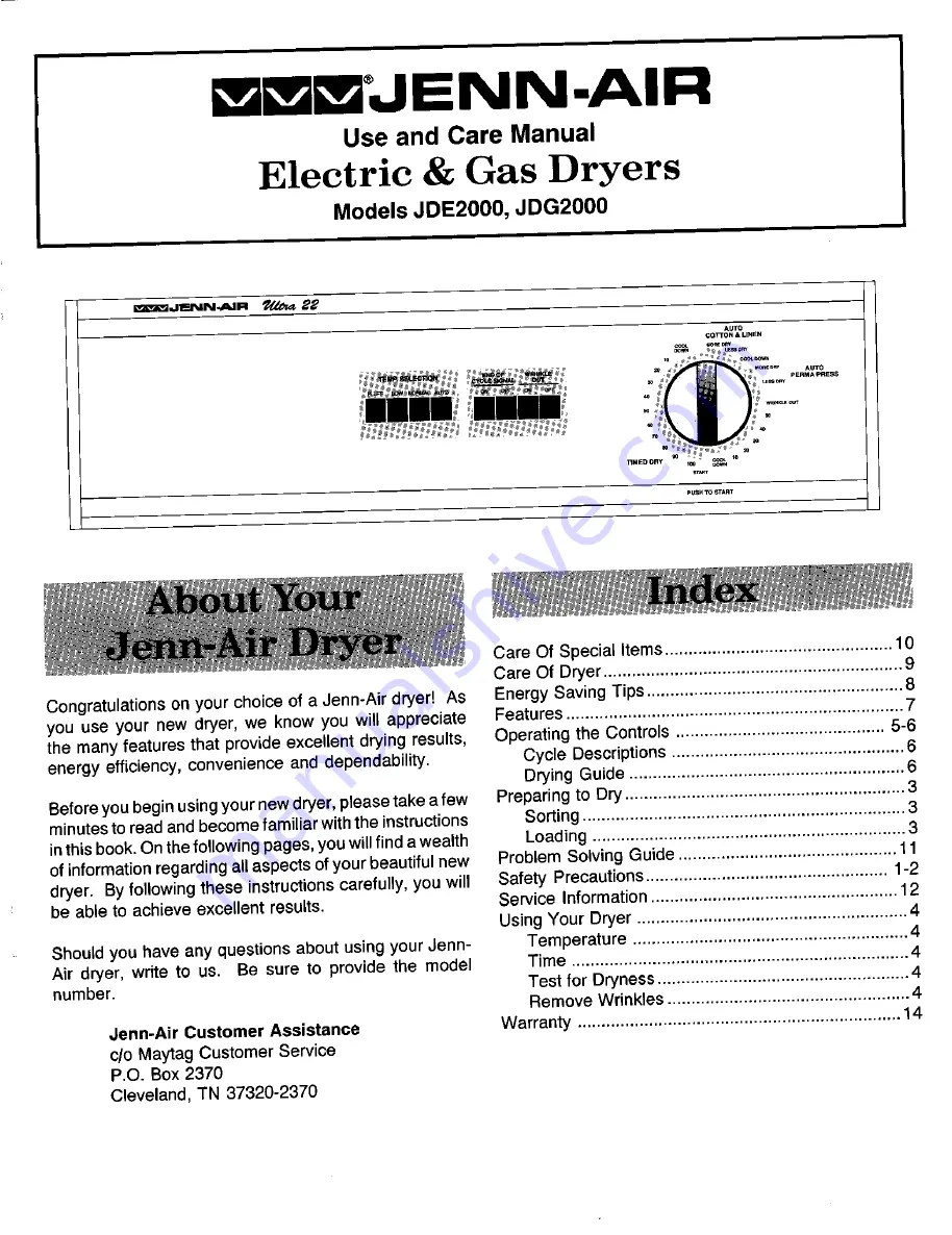 Jenn-Air JDGE2000 Use And Care Manual Download Page 2