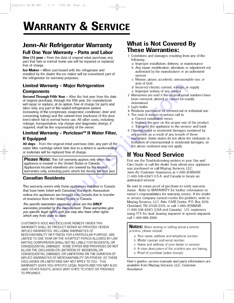 Jenn-Air JFC2089HPR10 Use & Care Manual Download Page 32