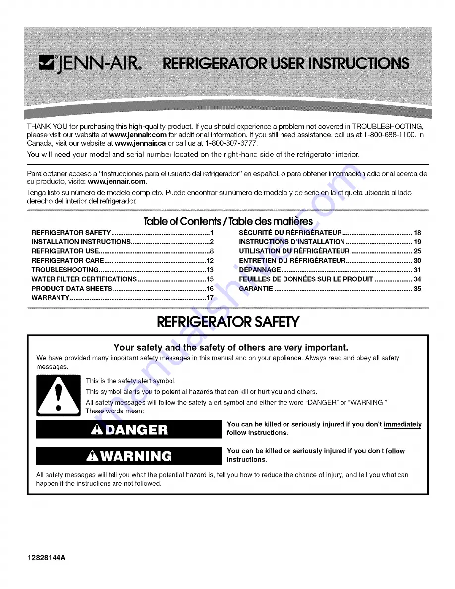 Jenn-Air JFI2089AEB10 User Instructions Download Page 1