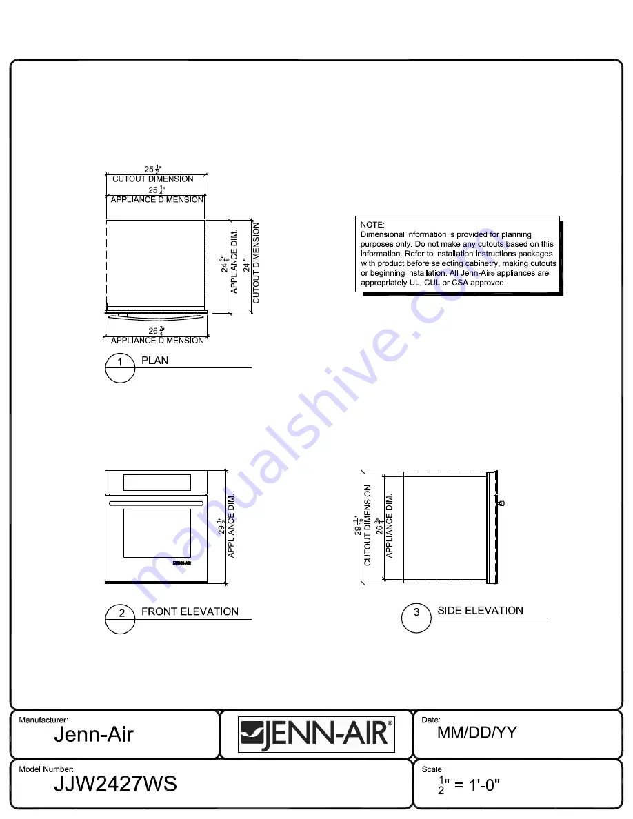 Jenn-Air JJW2427WS Manual Download Page 1