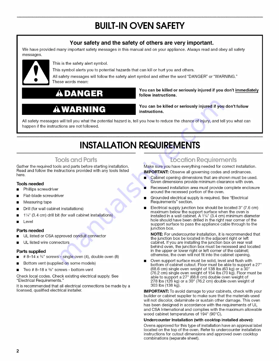 Jenn-Air JJW2830WP00 Installation Instructions Manual Download Page 2