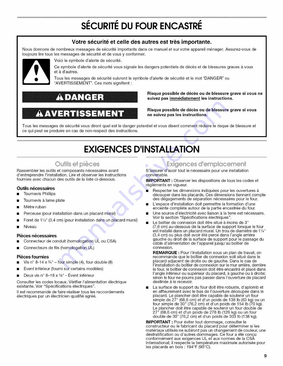 Jenn-Air JJW2830WP00 Installation Instructions Manual Download Page 9