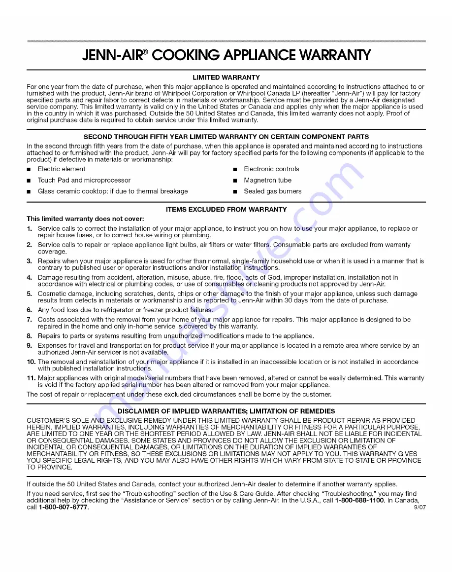 Jenn-Air JJW7530DDB19 Use & Care Manual Download Page 20