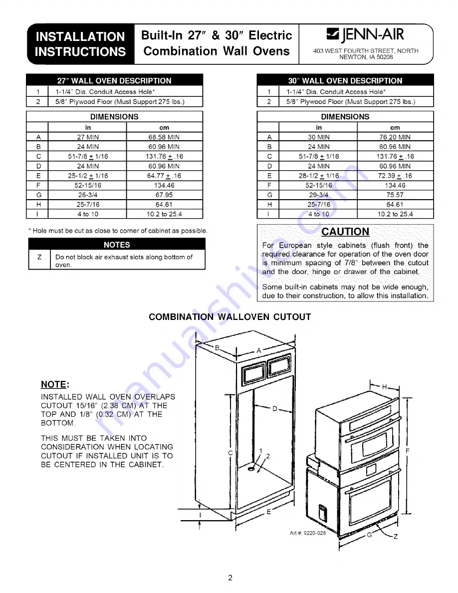 Jenn-Air JJW9630DDW Installation Instructions Manual Download Page 2