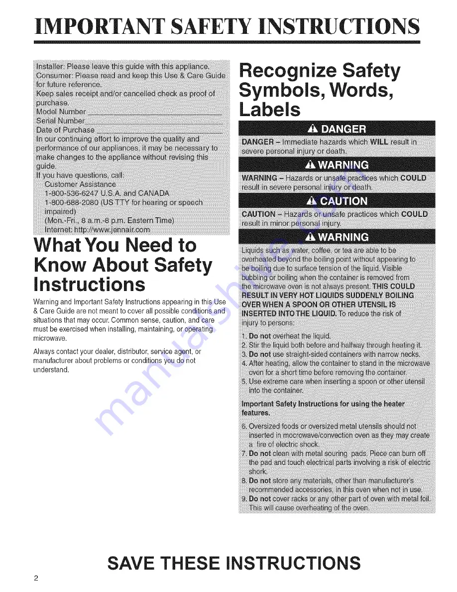 Jenn-Air JMC9158BAB Use & Care Manual Download Page 2