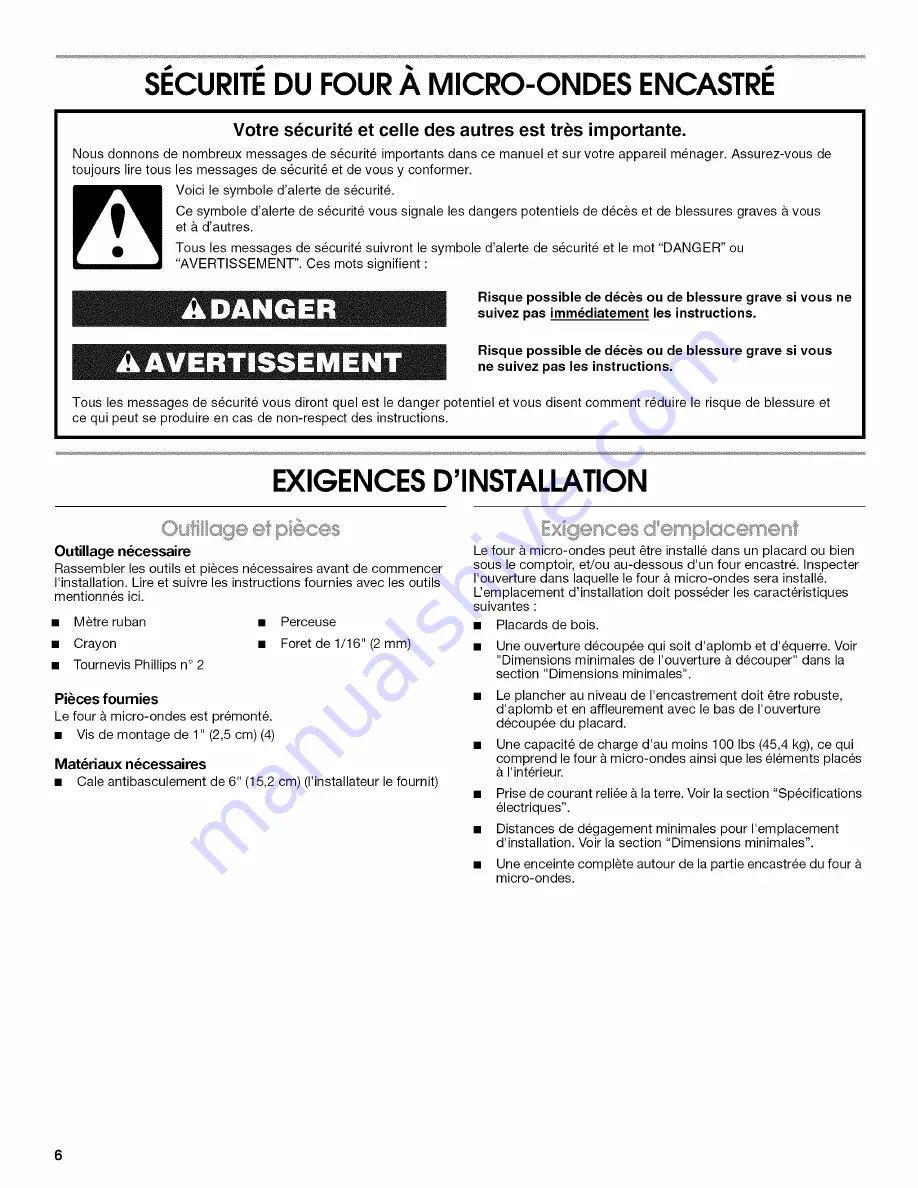 Jenn-Air JMD2124WS0 Installation Instructions Manual Download Page 6