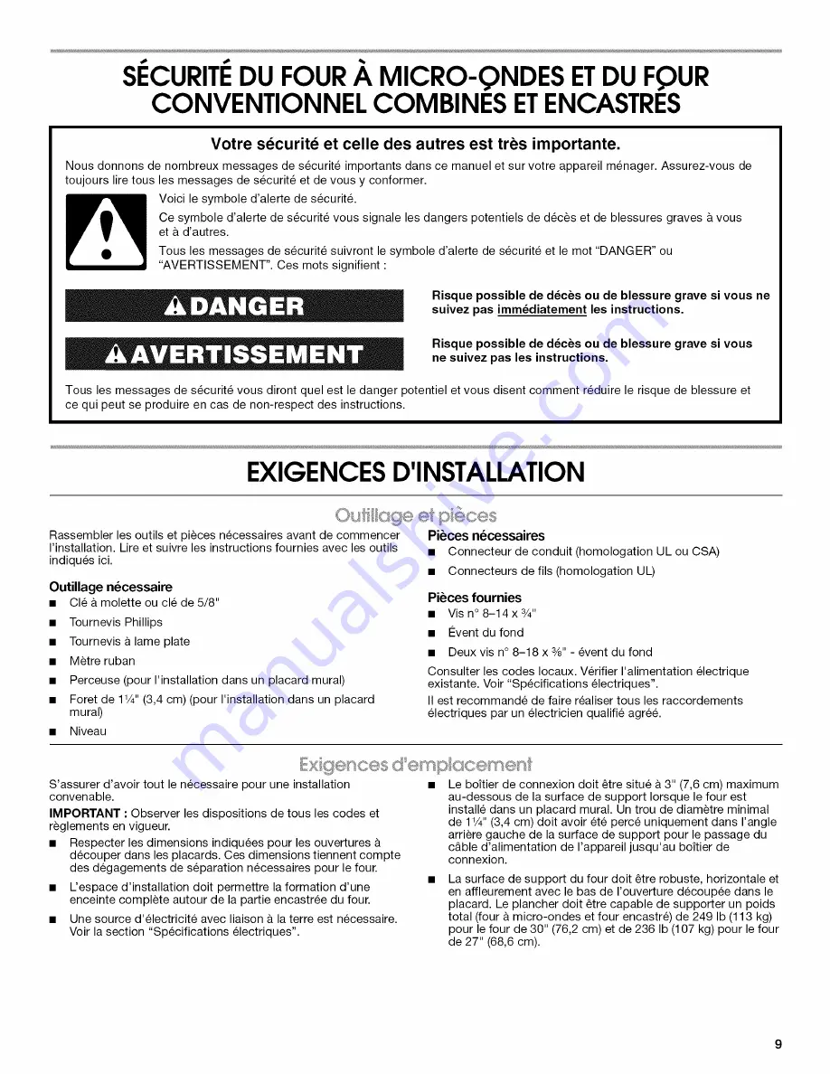 Jenn-Air JMW2327WS01 Installation Instructions Manual Download Page 9