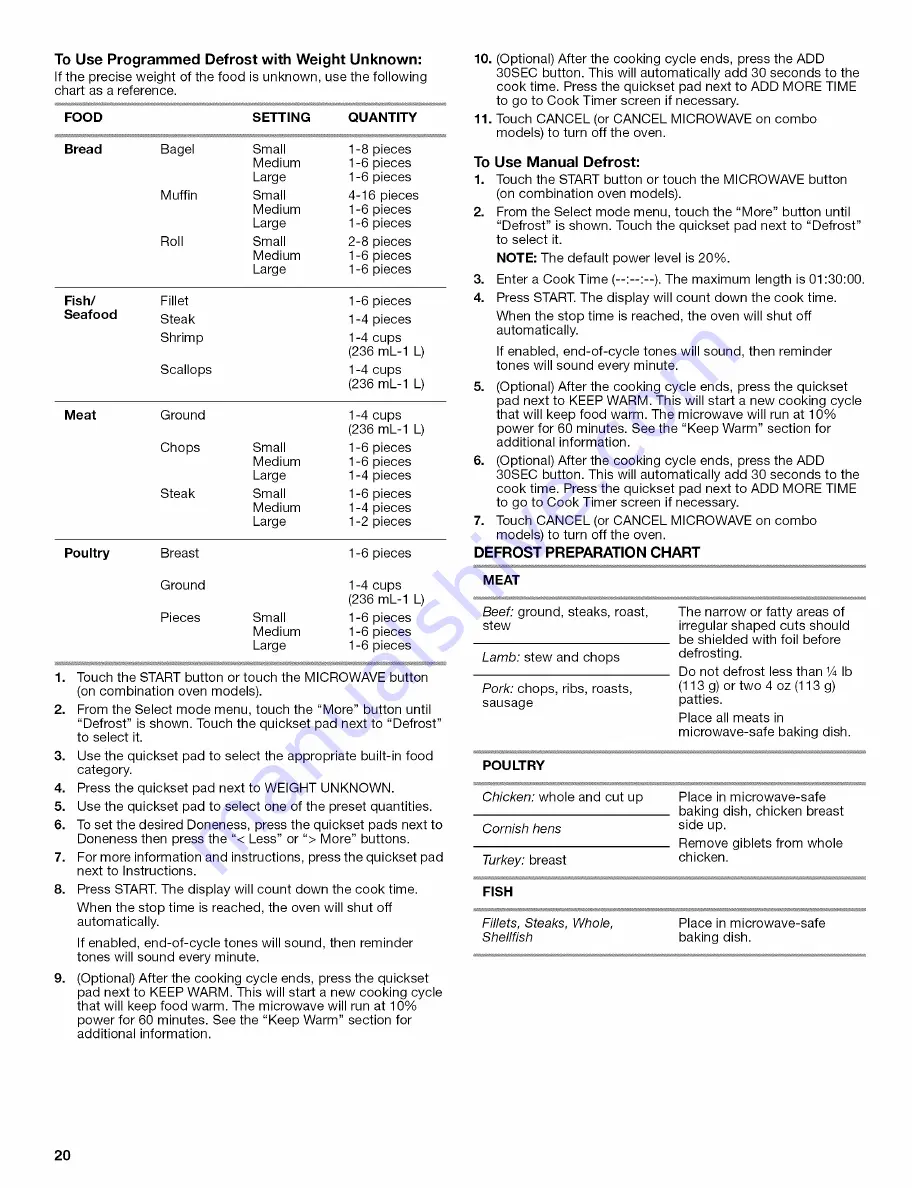 Jenn-Air JMW2330 Use & Care Manual Download Page 20