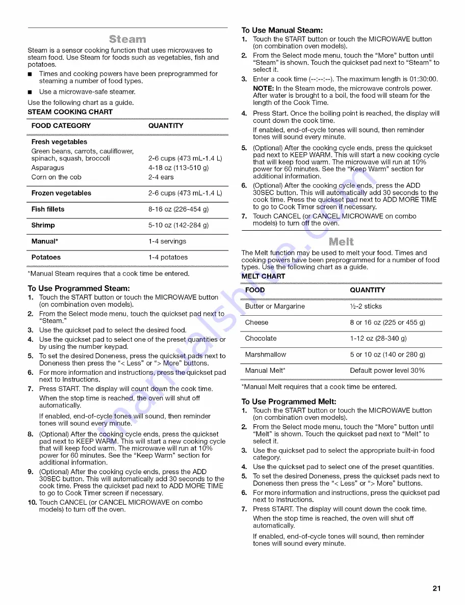 Jenn-Air JMW2330 Use & Care Manual Download Page 21