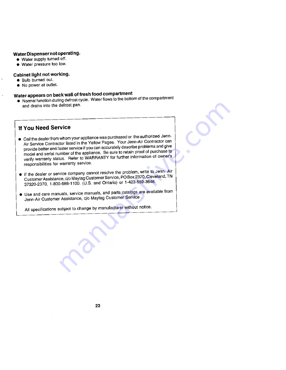 Jenn-Air JRT199 Use And Care Manual Download Page 23