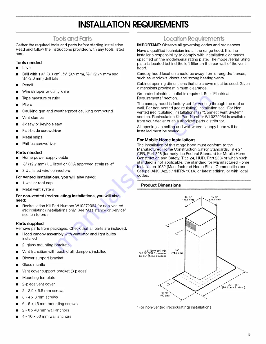 Jenn-Air JXW5030WS Installation Instructions And Use & Care Manual Download Page 5