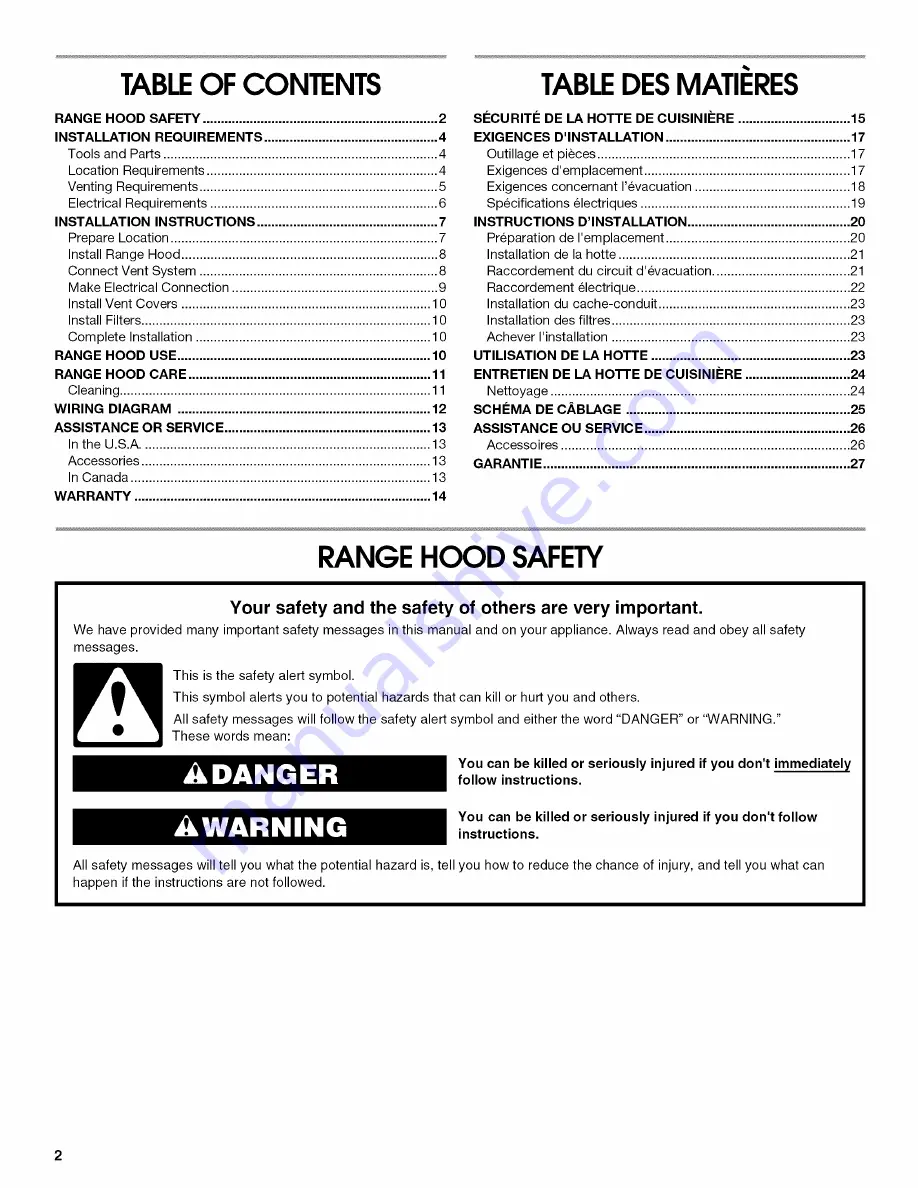 Jenn-Air Range Hood Use & Care Manual Download Page 2