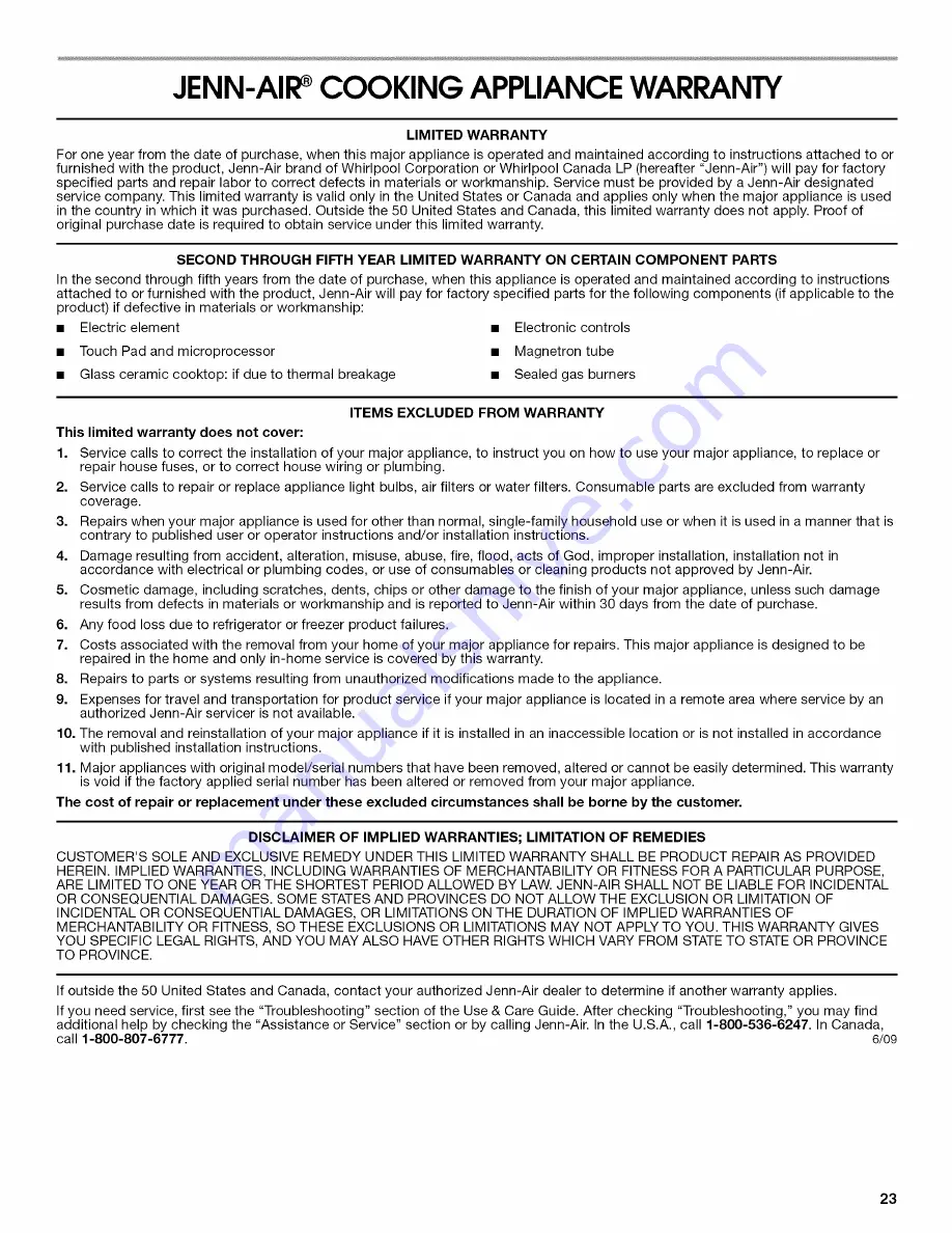 Jenn-Air W10419852A Use & Care Manual Download Page 23