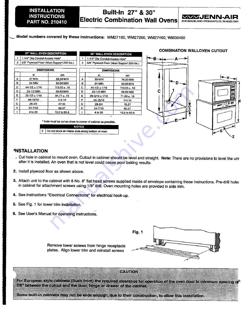 Jenn-Air WM27160 Installation Instructions Download Page 1