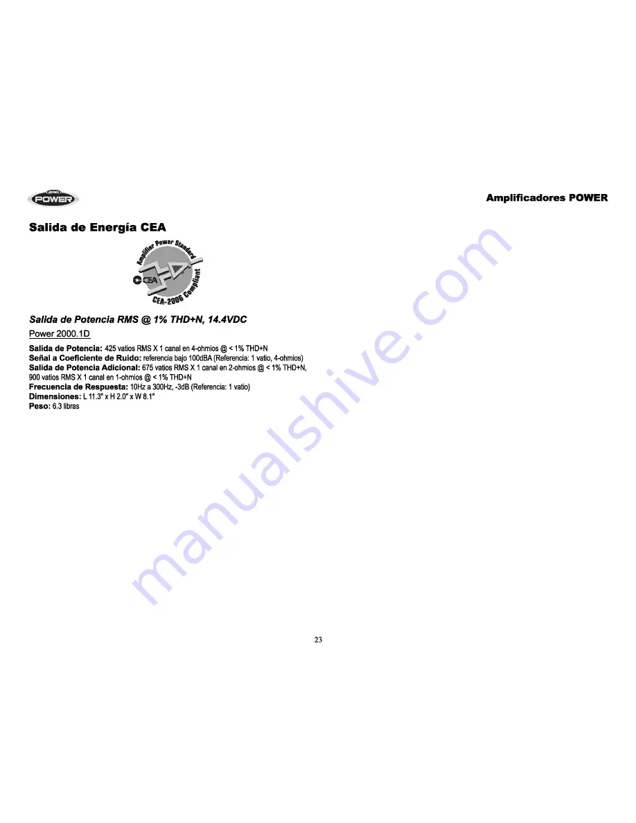 Jensen Audio Power 2000.1 D Installation & Operation Manual Download Page 26