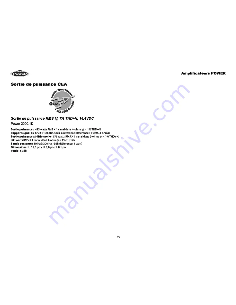 Jensen Audio Power 2000.1 D Installation & Operation Manual Download Page 39