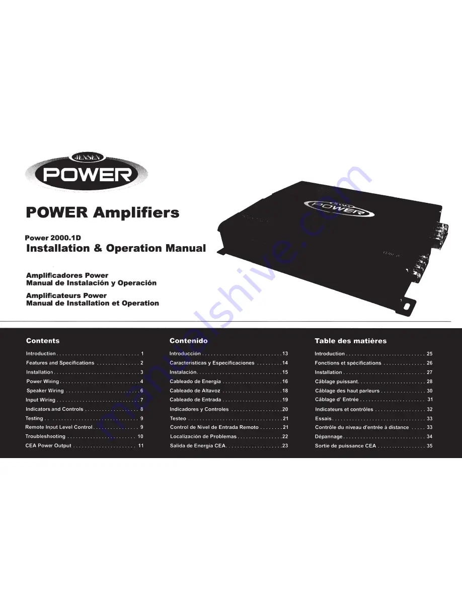 Jensen 2000.1D Operation Manual Download Page 1