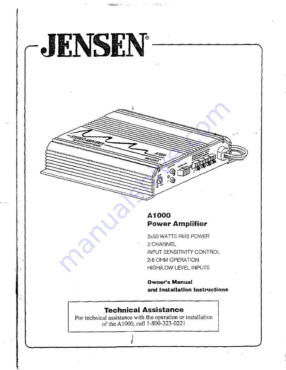 Jensen A1000 Скачать руководство пользователя страница 1