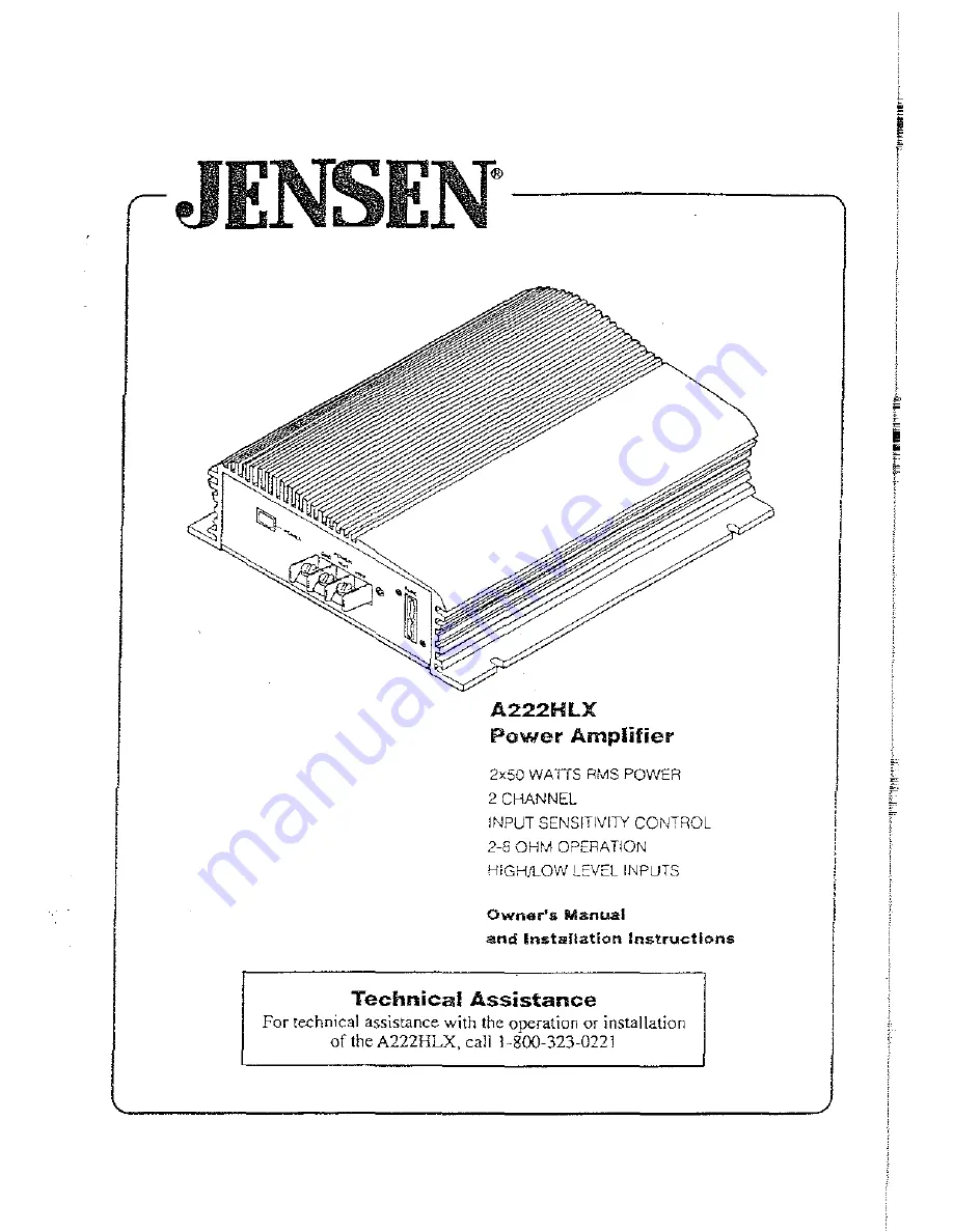 Jensen A222HLX Owner'S Manual And Installation Instructions Download Page 1